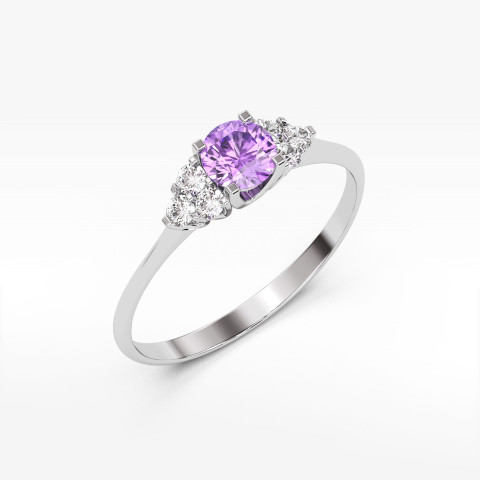 Pierścionek ze złota z ametystem i diamentami