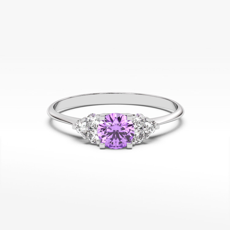 Pierścionek ze złota z ametystem i diamentami