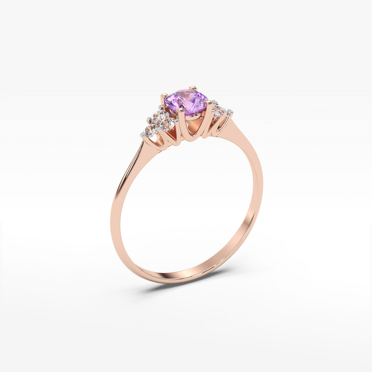 Pierścionek ze złota z ametystem i diamentami