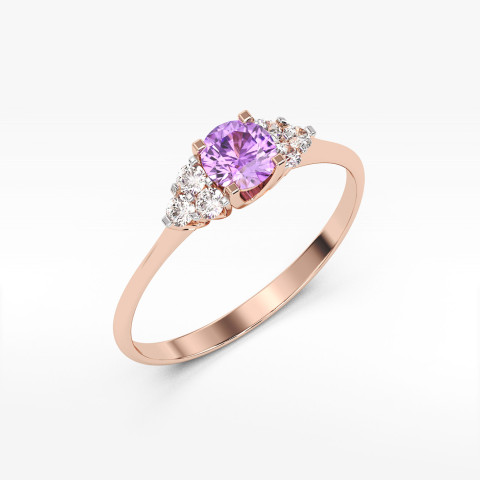 Pierścionek ze złota z ametystem i diamentami