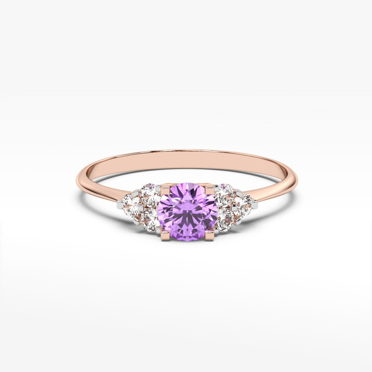 Pierścionek ze złota z ametystem i diamentami