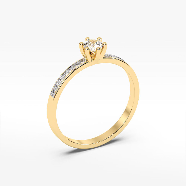 Pierścionek zaręczynowy z żółtego złota bogato zdobiony diamentami