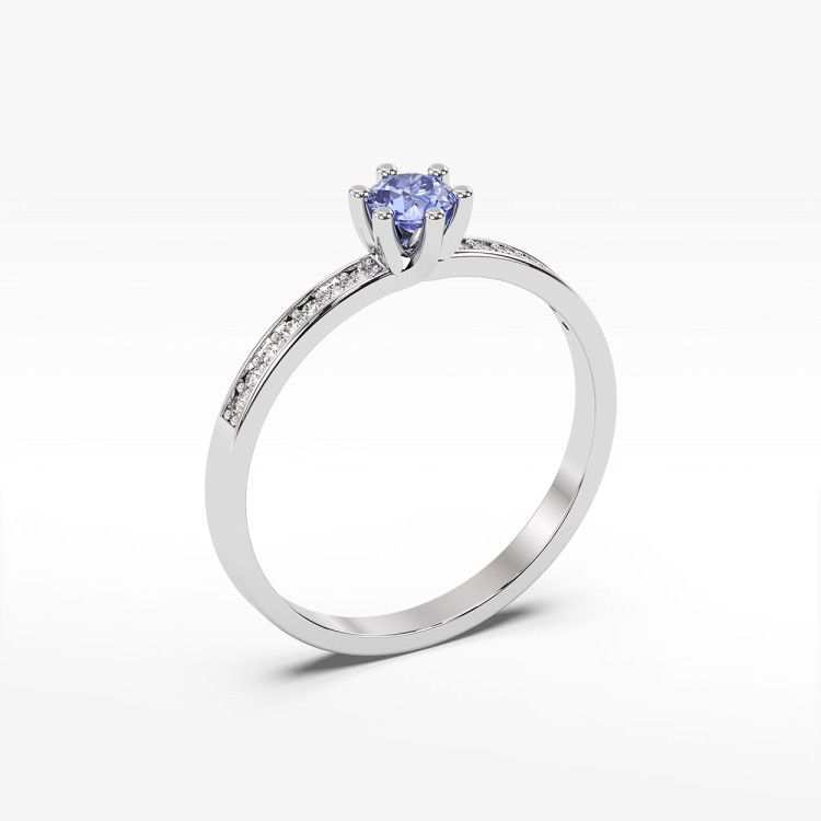 Pierścionek z tanzanitem i diamentami