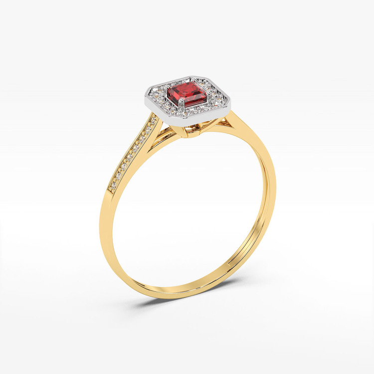 Pierścionek z rubinem i diamentami