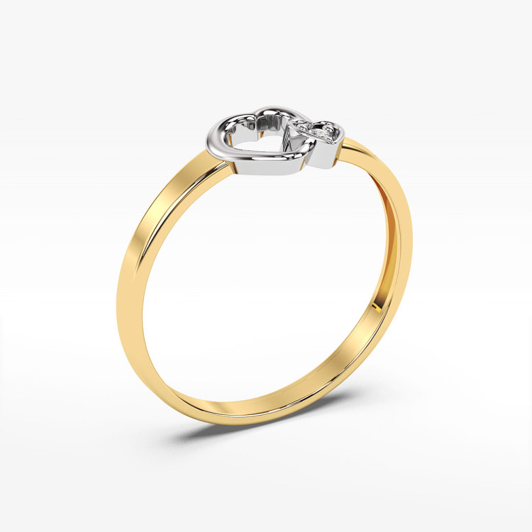 Złoty pierścionek z motywem serca i diamentem