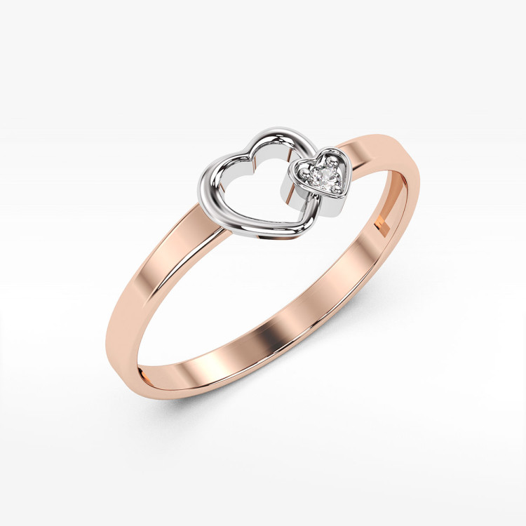 Złoty pierścionek z motywem serca i diamentem