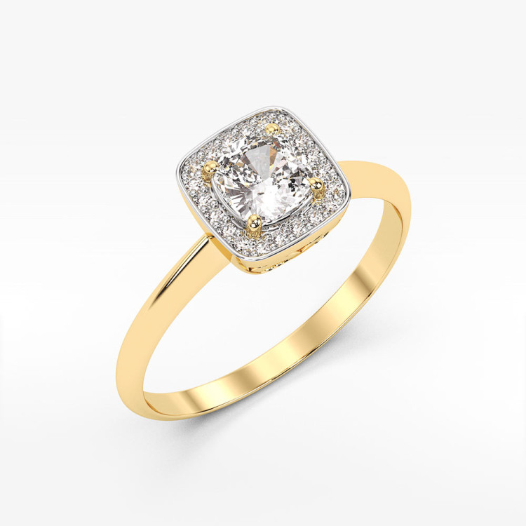 Pierścionek ze złota z białym szafirem i diamentami