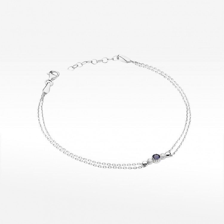 Bransoletka z białego złota z diamentami i szafirem