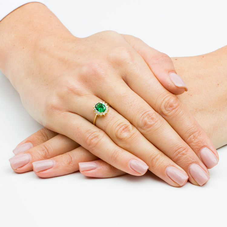 Pierścionek ze złota z zieloną cyrkonią