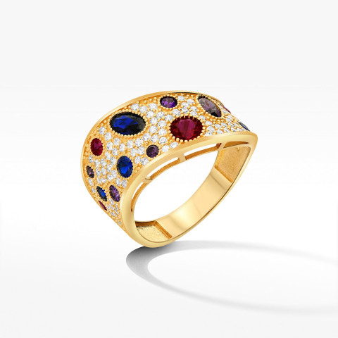 Pierścionek ze złota z wielokolorowymi cyrkoniami