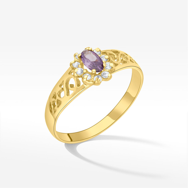 Pierścionek ze złota z fioletową cyrkonią