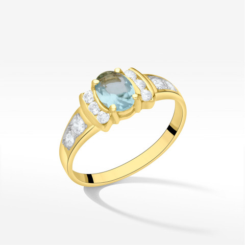 Pierścionek ze złota z niebieską cyrkonią