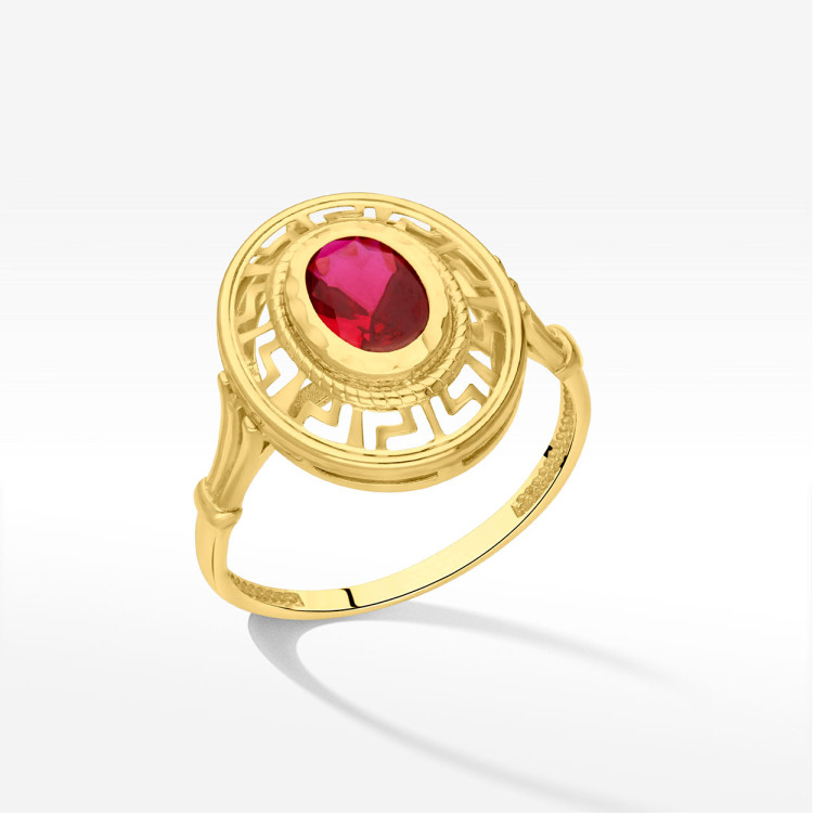 Pierścionek ze złota z czerwoną cyrkonią