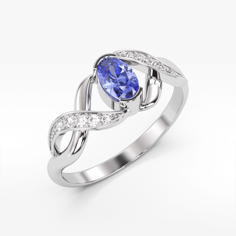 Pierścionek zaręczynowy z białego złota z tanzanitem