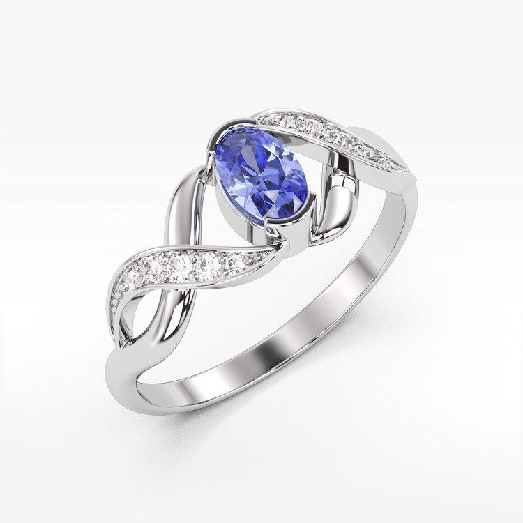 Pierścionek zaręczynowy z białego złota z tanzanitem
