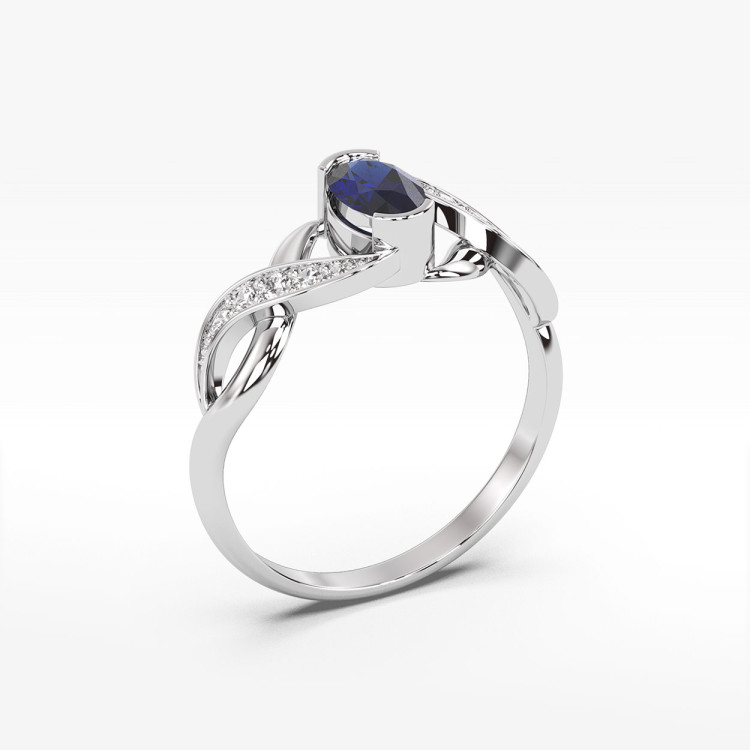Pierścionek z białego złota z szafirem
