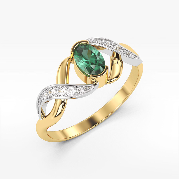 Pierścionek ze złota ze szmaragdem i diamentami