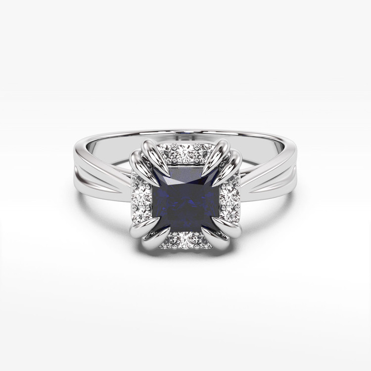 Pierścionek z białego złota z szafirem