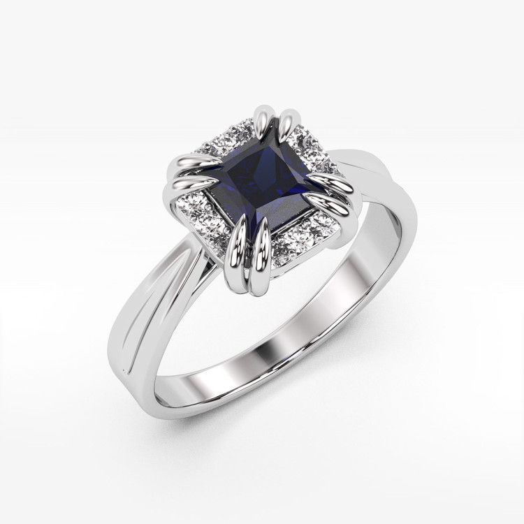 Pierścionek z białego złota z szafirem