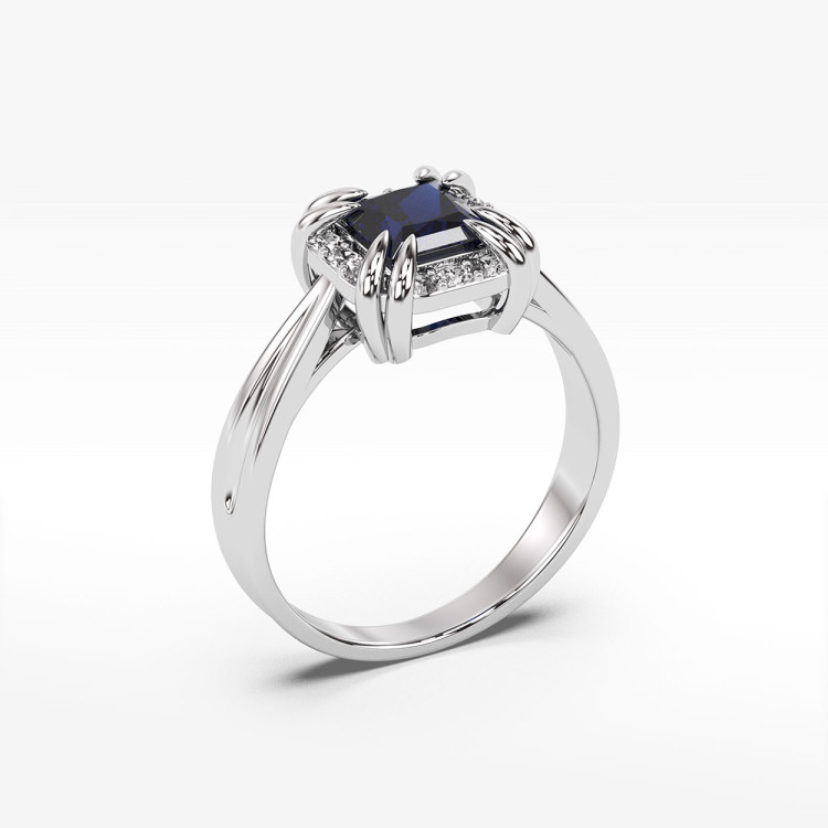 Pierścionek z białego złota z szafirem