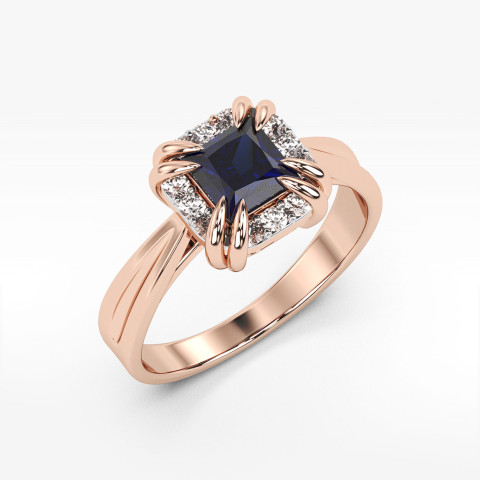 Pierścionek z różowego złota z szafirem