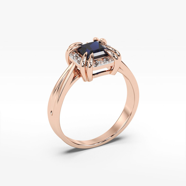 Pierścionek z różowego złota z szafirem