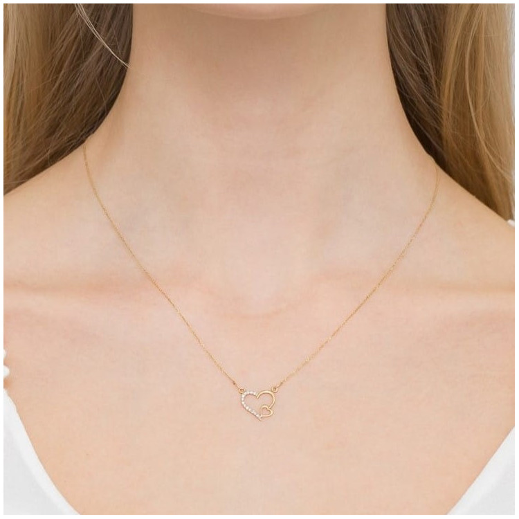 Złota celebrytka z diamentami serduszko białe złoto