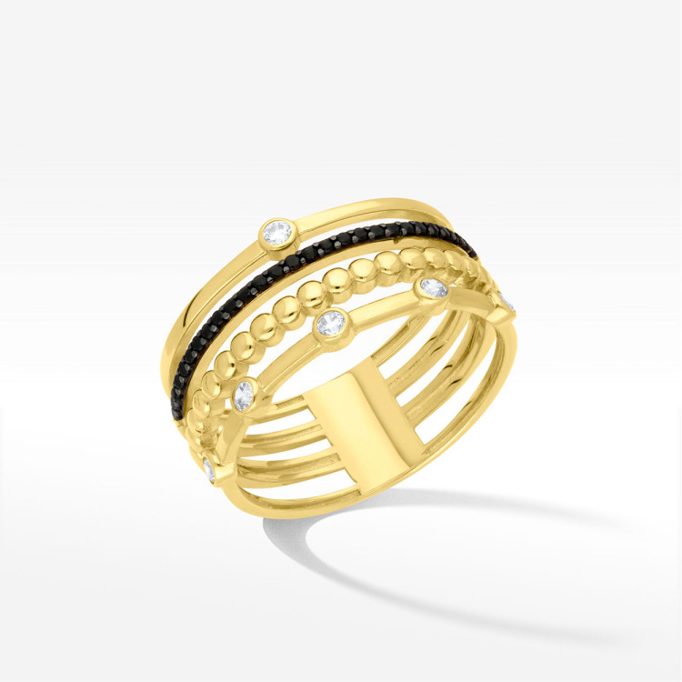 Pierścionek ze złota z czarnymi cyrkoniami