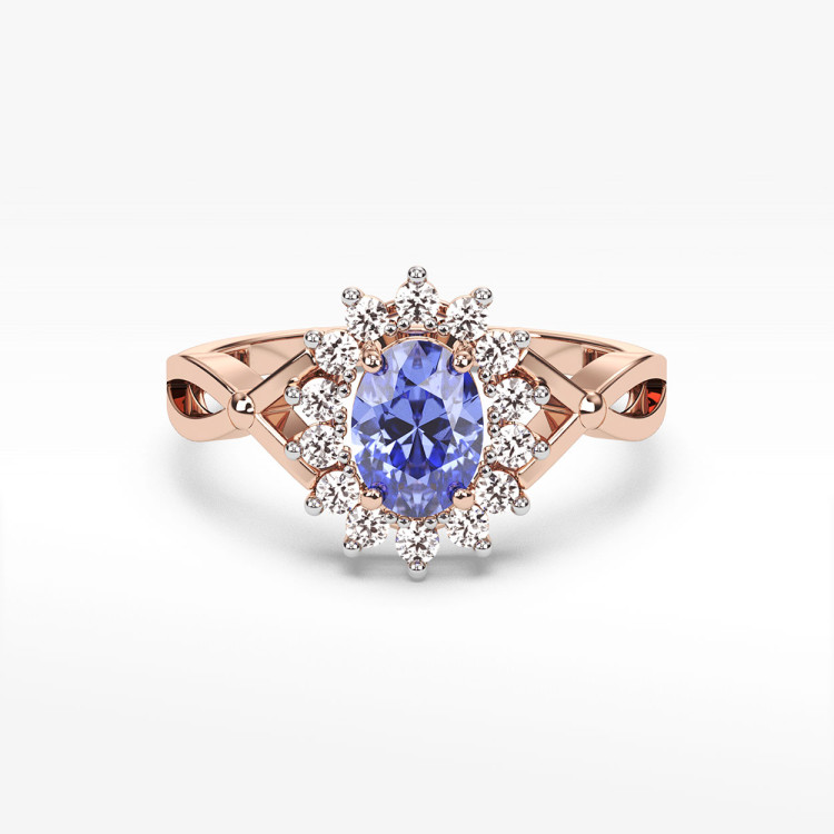 Pierścionek z tanzanitem i diamentami