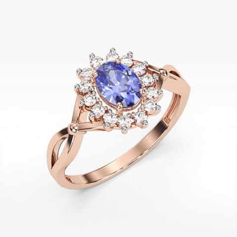 Pierścionek z tanzanitem i diamentami