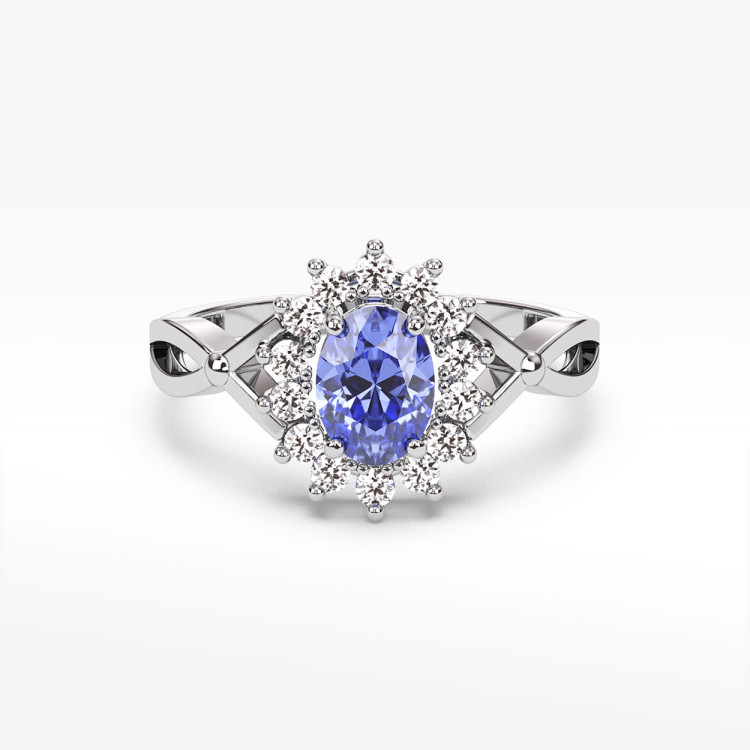 Pierścionek z tanzanitem i diamentami