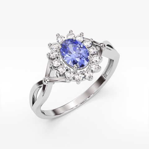 Pierścionek z tanzanitem i diamentami