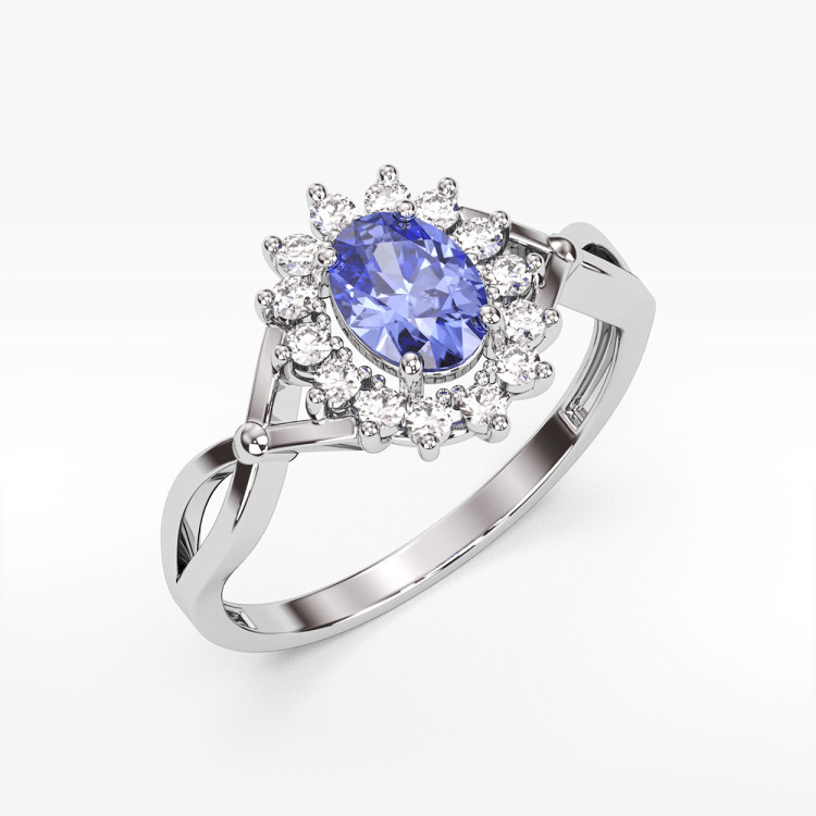Pierścionek z tanzanitem i diamentami