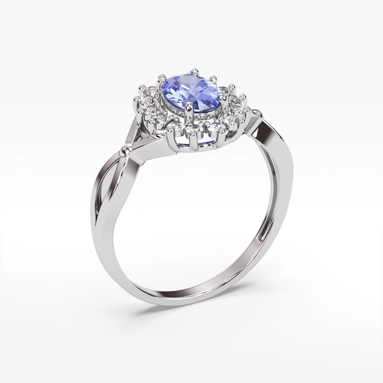 Pierścionek z tanzanitem i diamentami