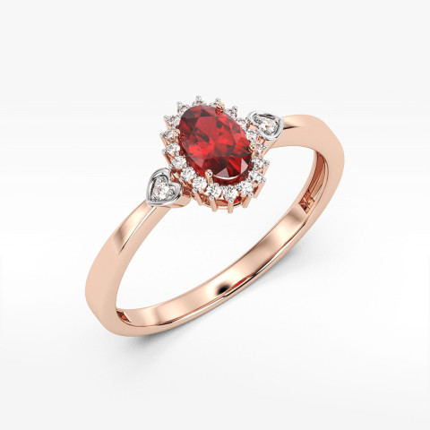 Pierścionek z różowego złota z rubinem i diamentami