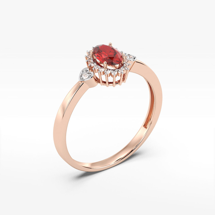 Pierścionek z różowego złota z rubinem i diamentami
