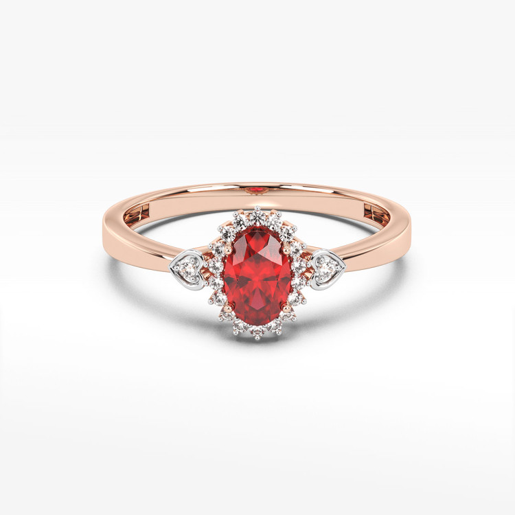 Pierścionek z różowego złota z rubinem i diamentami