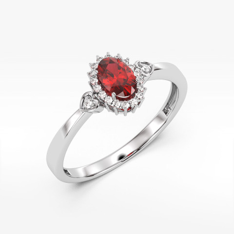 Pierścionek z białego złota z rubinem i diamentami