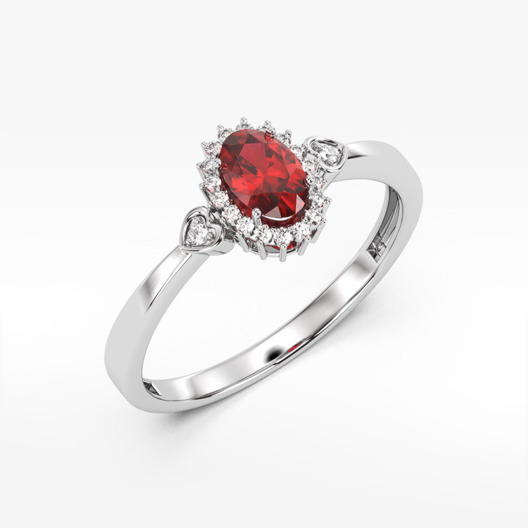 Pierścionek z białego złota z rubinem i diamentami