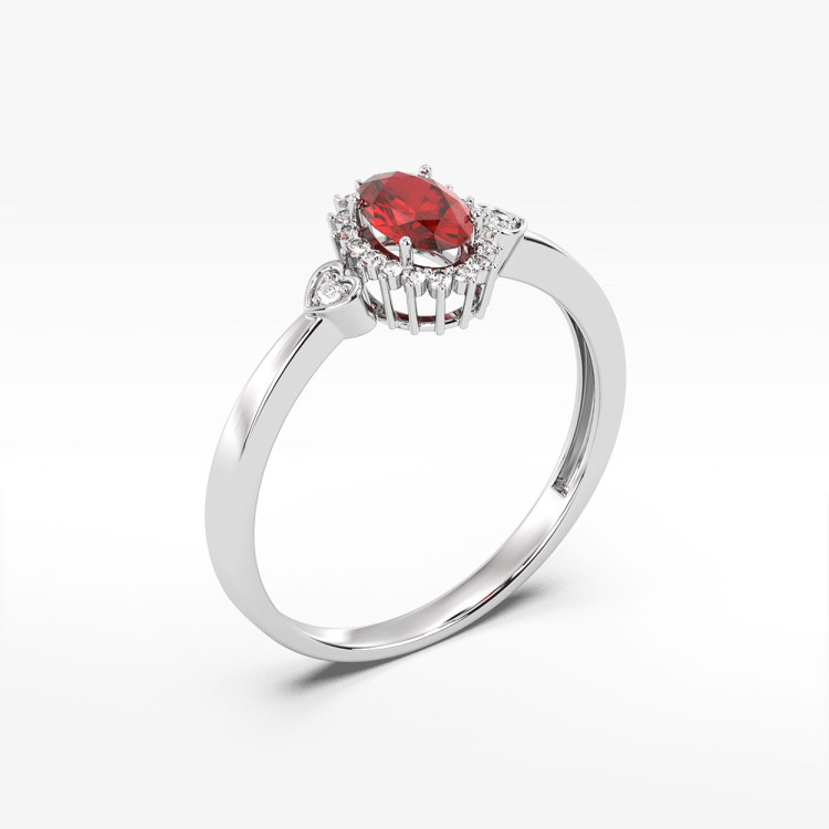 Pierścionek z białego złota z rubinem i diamentami