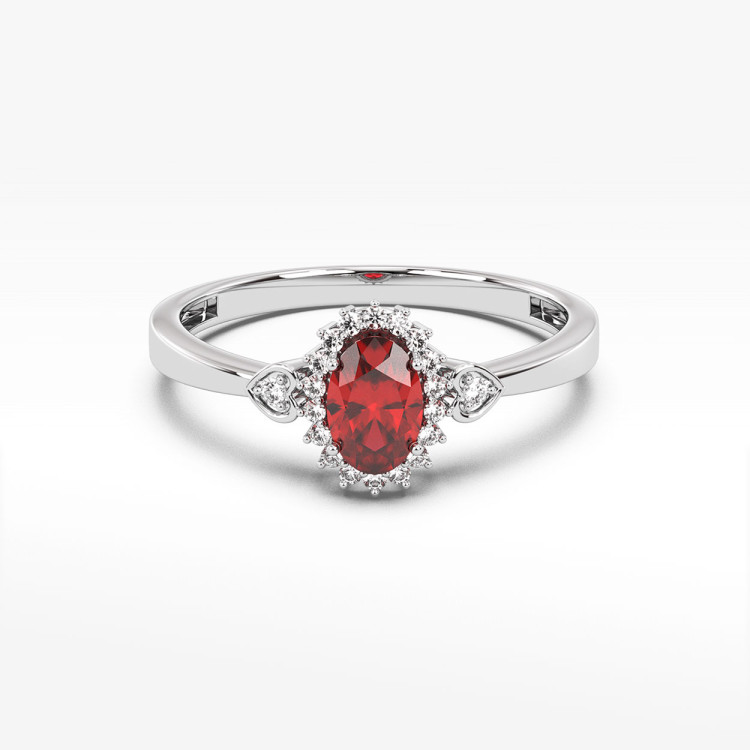 Pierścionek z białego złota z rubinem i diamentami