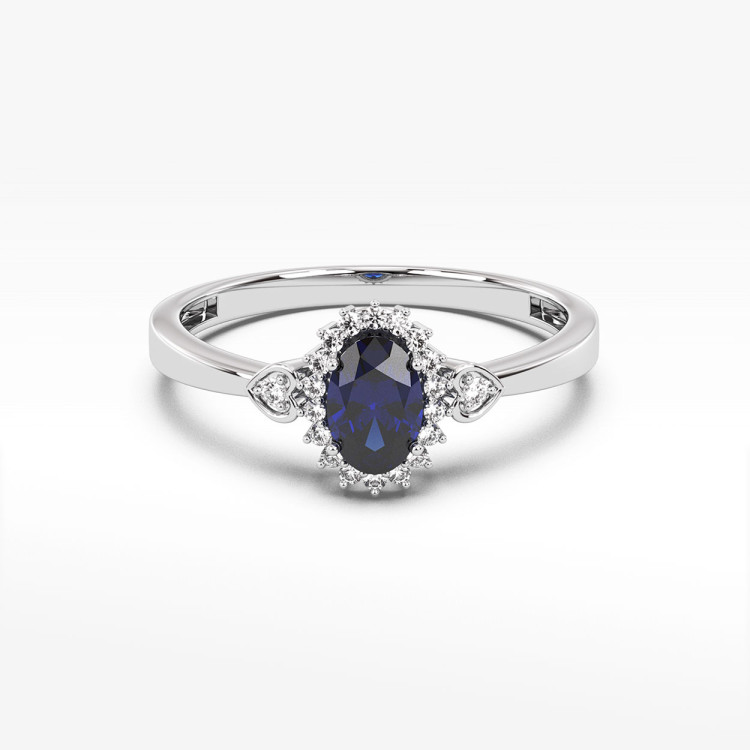 Pierścionek z białego złota z szafirem i diamentami
