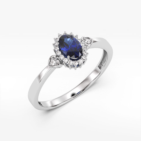 Pierścionek z białego złota z szafirem i diamentami