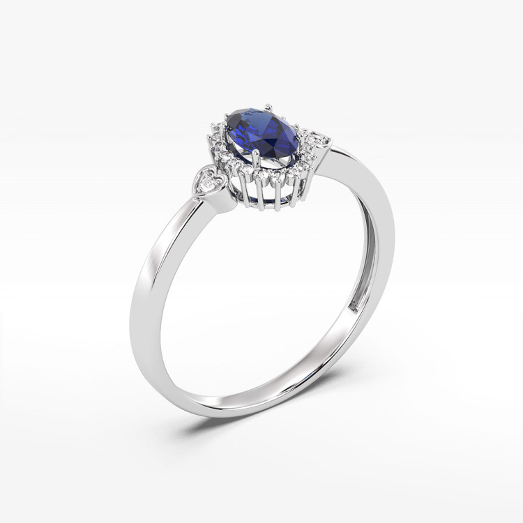 Pierścionek z białego złota z szafirem i diamentami