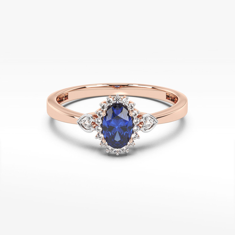 Pierścionek z różowego złota z szafirem i diamentami