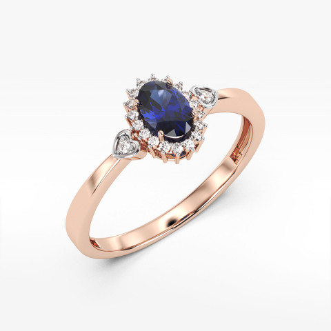 Pierścionek z różowego złota z szafirem i diamentami