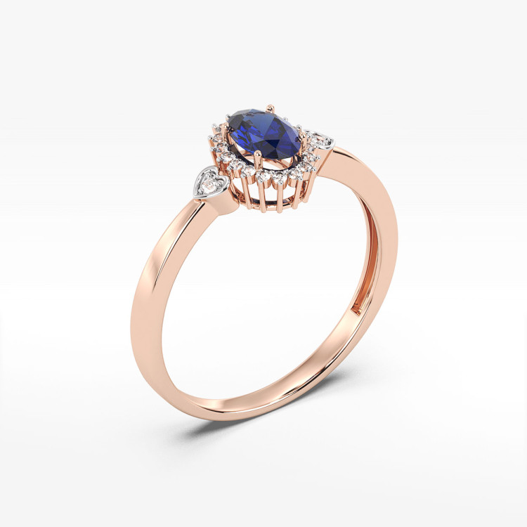 Pierścionek z różowego złota z szafirem i diamentami