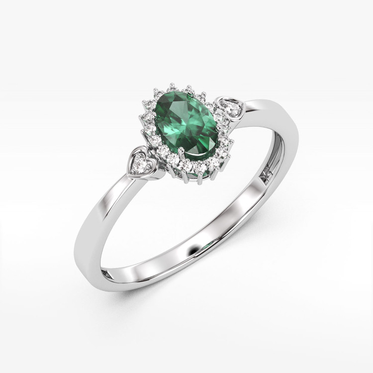 Pierścionek ze złota ze szmaragdem i diamentami