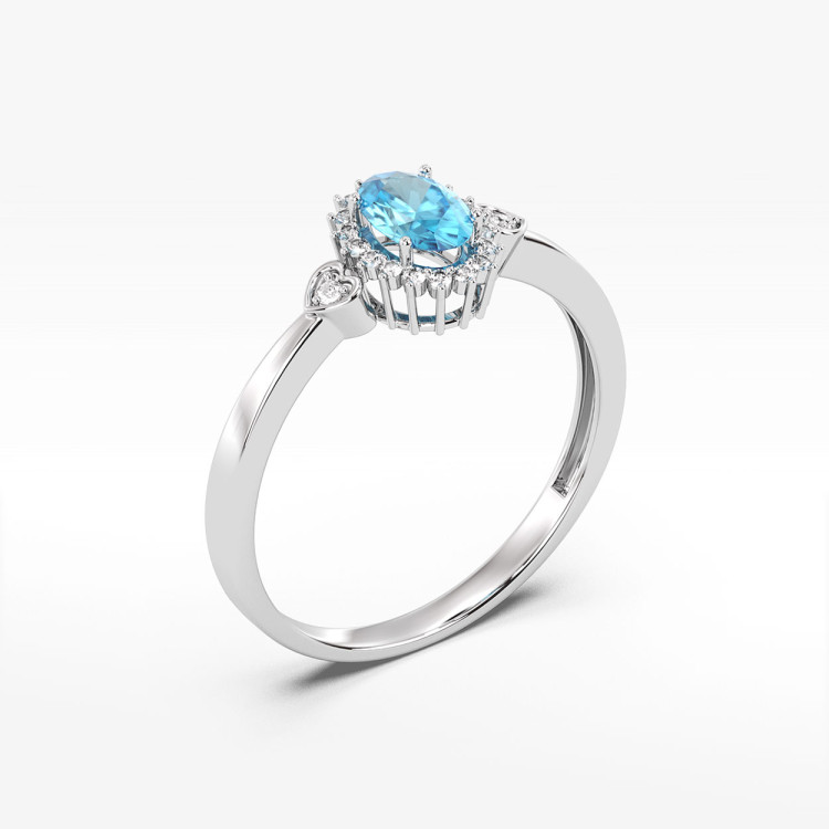 Pierścionek z białego złota z topazem i diamentami