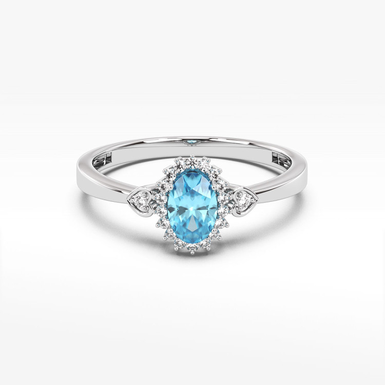 Pierścionek z białego złota z topazem i diamentami